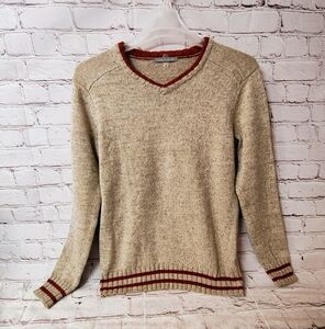 Smartwool Mens V Neck Merino Varsity Small Sweater Beige Oatmeal Academia Preppy